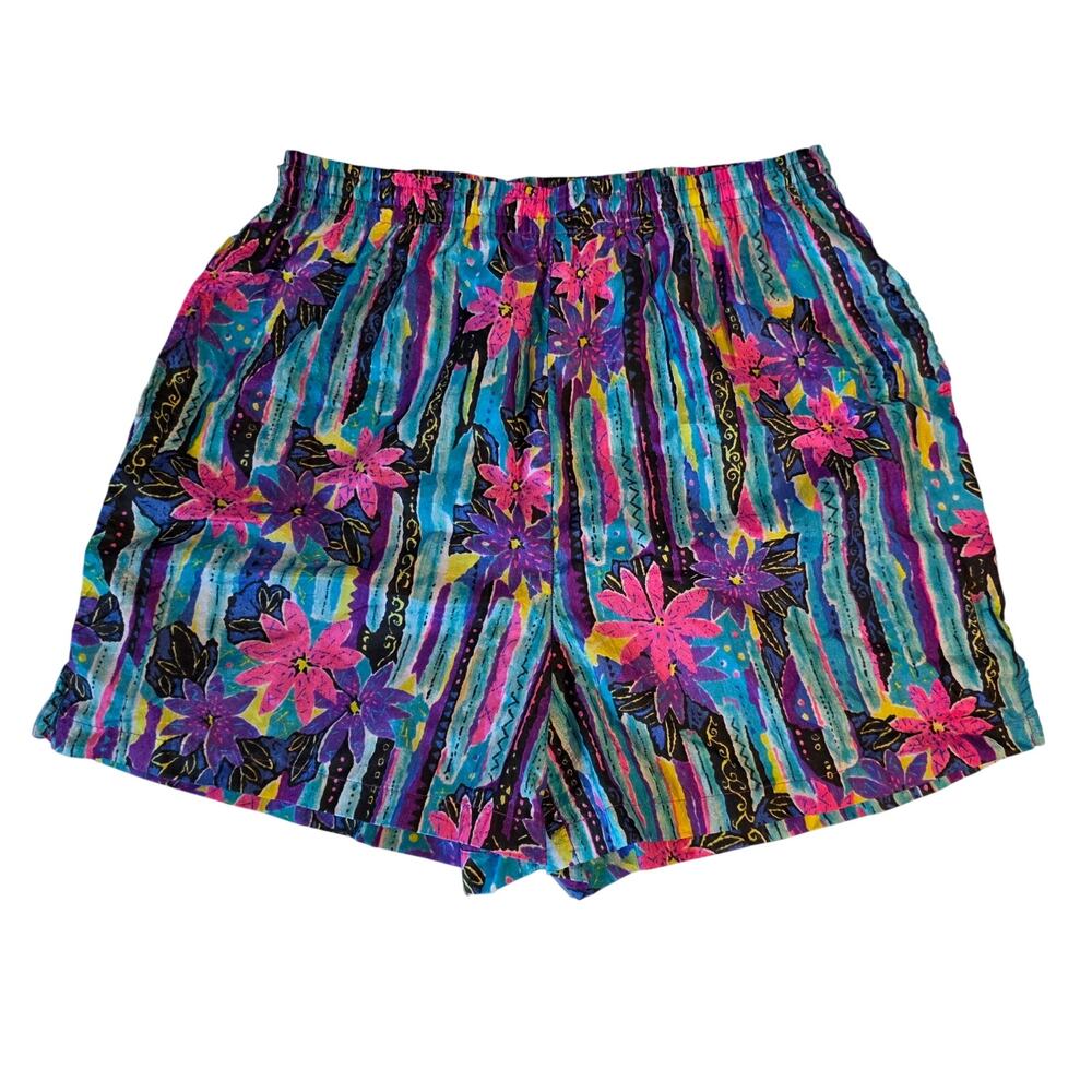 Vintage 80s BIKE Athletic Shorts Abstract Tropical Floral Neon‎ Psychedelic M